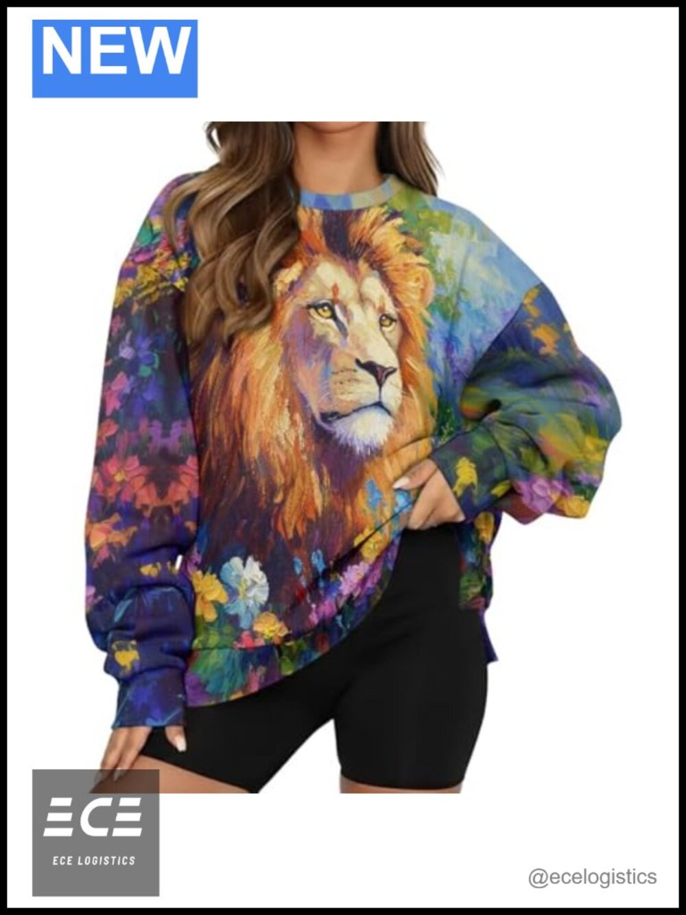 Oil Painting Sweatshirt Vintage Crewneck Pullover with Pockets